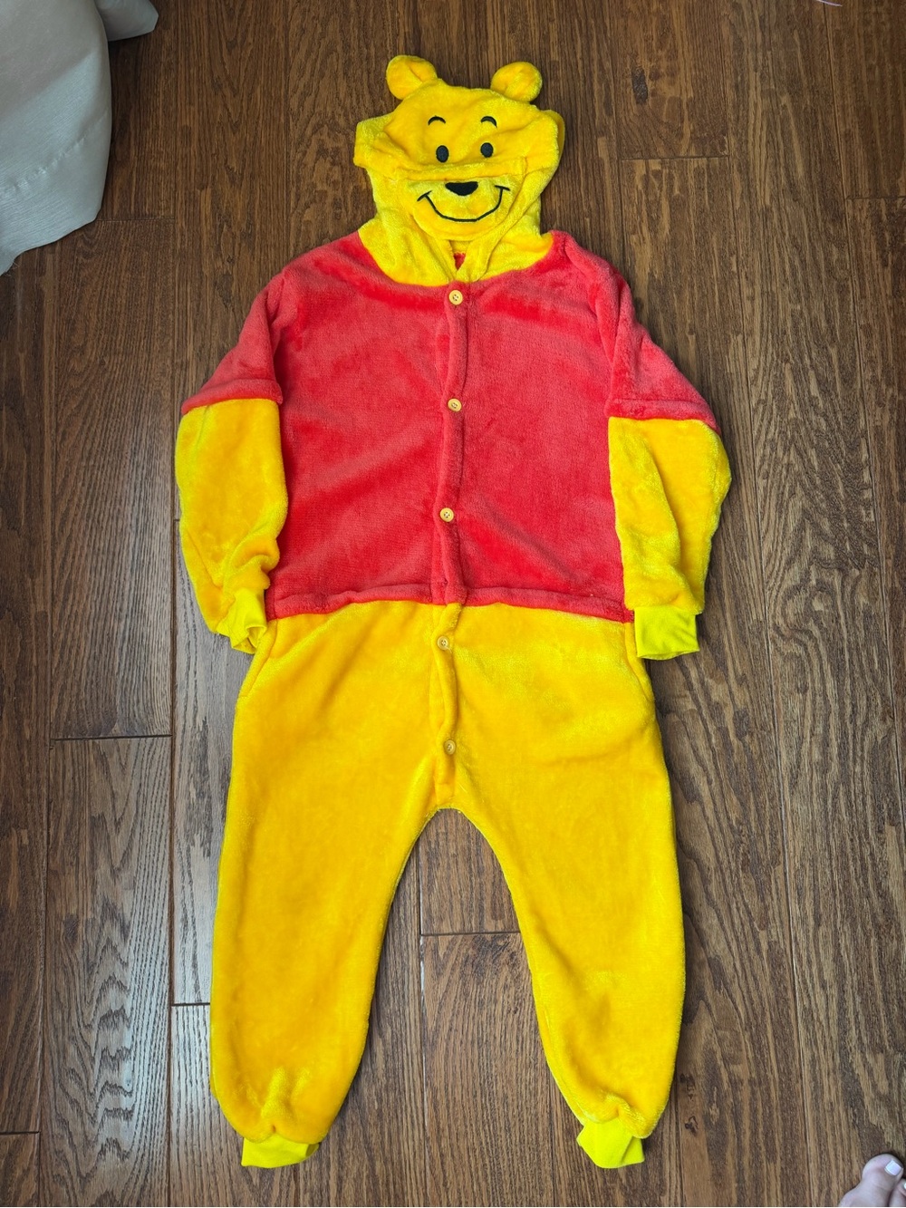 Kids Plush Bear Hooded Onesie Costume - Yellow & Red